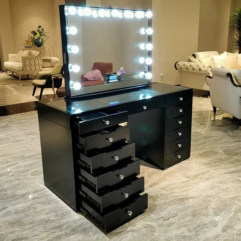 Vanity Desk &power Out Makeup Vanity with Mirror and 12 Led Lights Makeup Table with 11 Drawers Vanity Set
