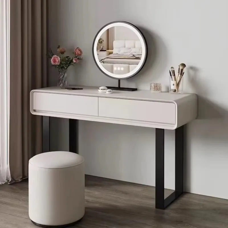 Nordic Bedside Dresser Bedroom Modern Minimalist Creamy Light Luxury Makeup Table Vanity Desk Bedroom Furniture  Dressing Table