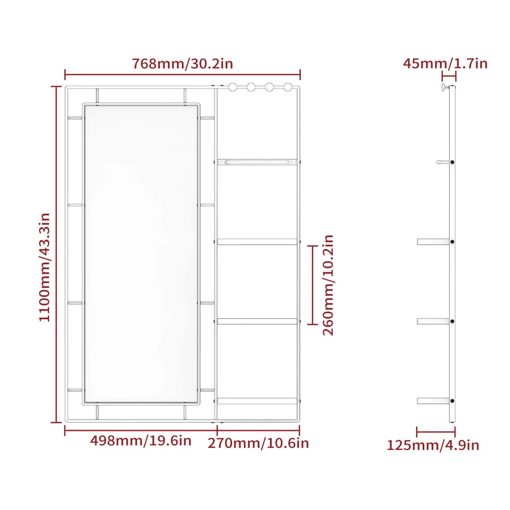30X44 Ines Modern Vanity Mirror with Multifunctional Shelf, Large Bathroom Mirror, Black Frame Decorative Mirror