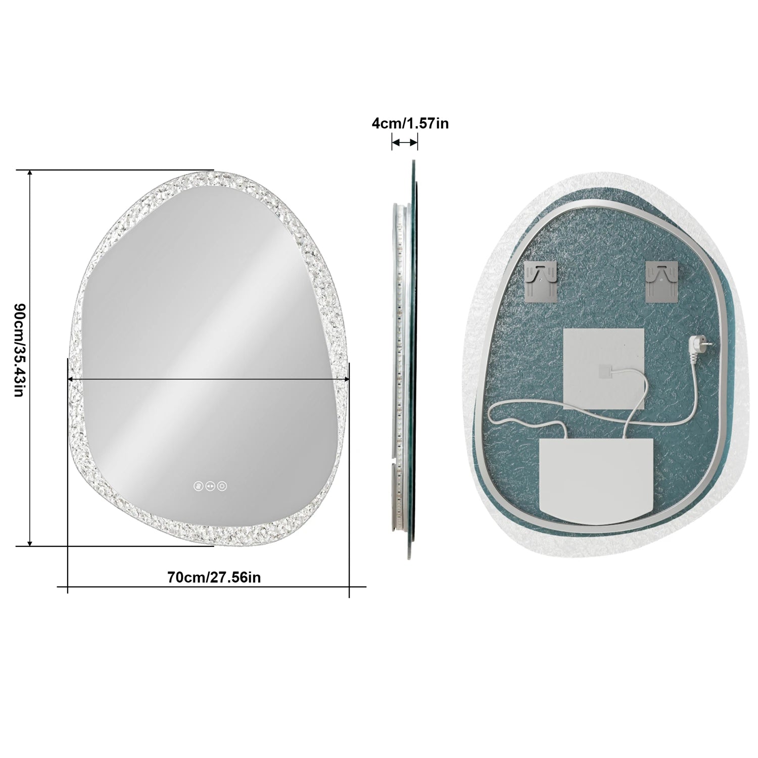 70/80/90cm LED Bathroom Mirror with Lights Crystal Clear Glass Bathroom Vanity Mirror with Backlight 3 Colors Setting, Anti-fog