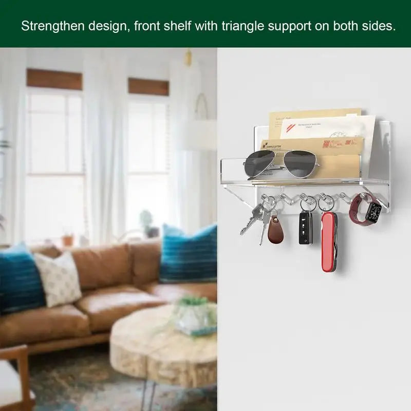 Key Holder Wall Mount Clear Acrylic Entryway Key Rack With 6 Hooks Shelf Storage Wall Organizer For Living Room Kitchen Hallway