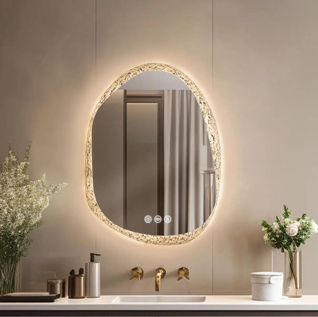 70/80/90cm LED Bathroom Mirror with Lights Crystal Clear Glass Bathroom Vanity Mirror with Backlight 3 Colors Setting, Anti-fog