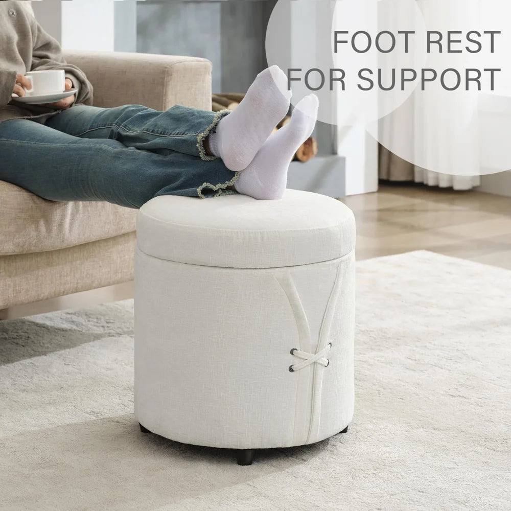 16.5 inch Tufted Small Round Storage Ottoman, Modern Upholstered Ottoman with Soft Padded Seat, Chic Round Vanity Foot Stool