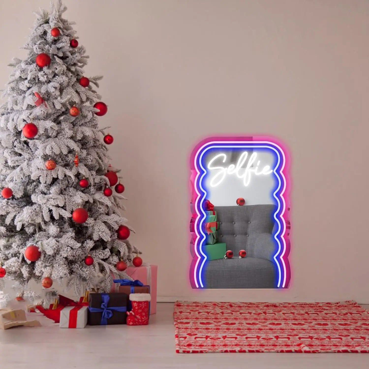 Selfie wave mirror neon decorative mirror, adjustable light, suitable for living room and bathroom, gift for girlfriend
