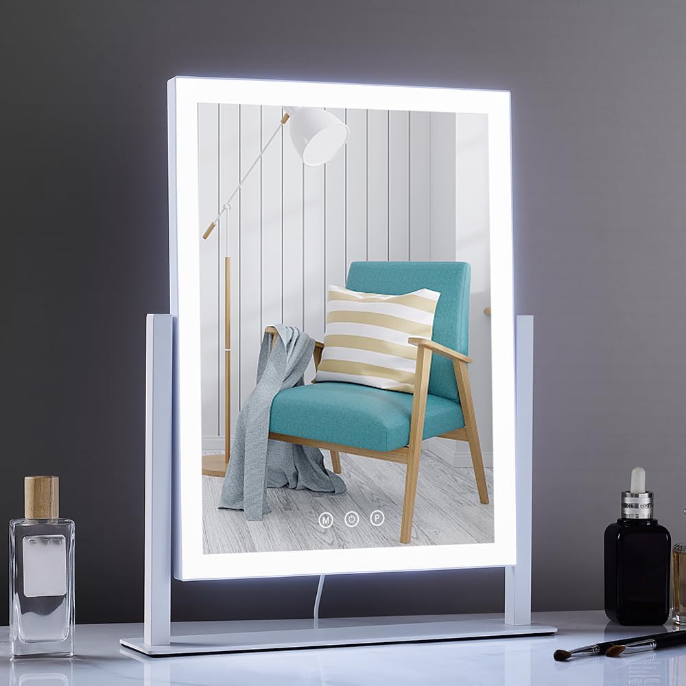 Lighted Makeup Mirror, Hollywood Vanity Mirror with Lights, Three Color Lighting Modes, and 5X Magnification Mirror, Smart Touch Control, 360°Rotation
