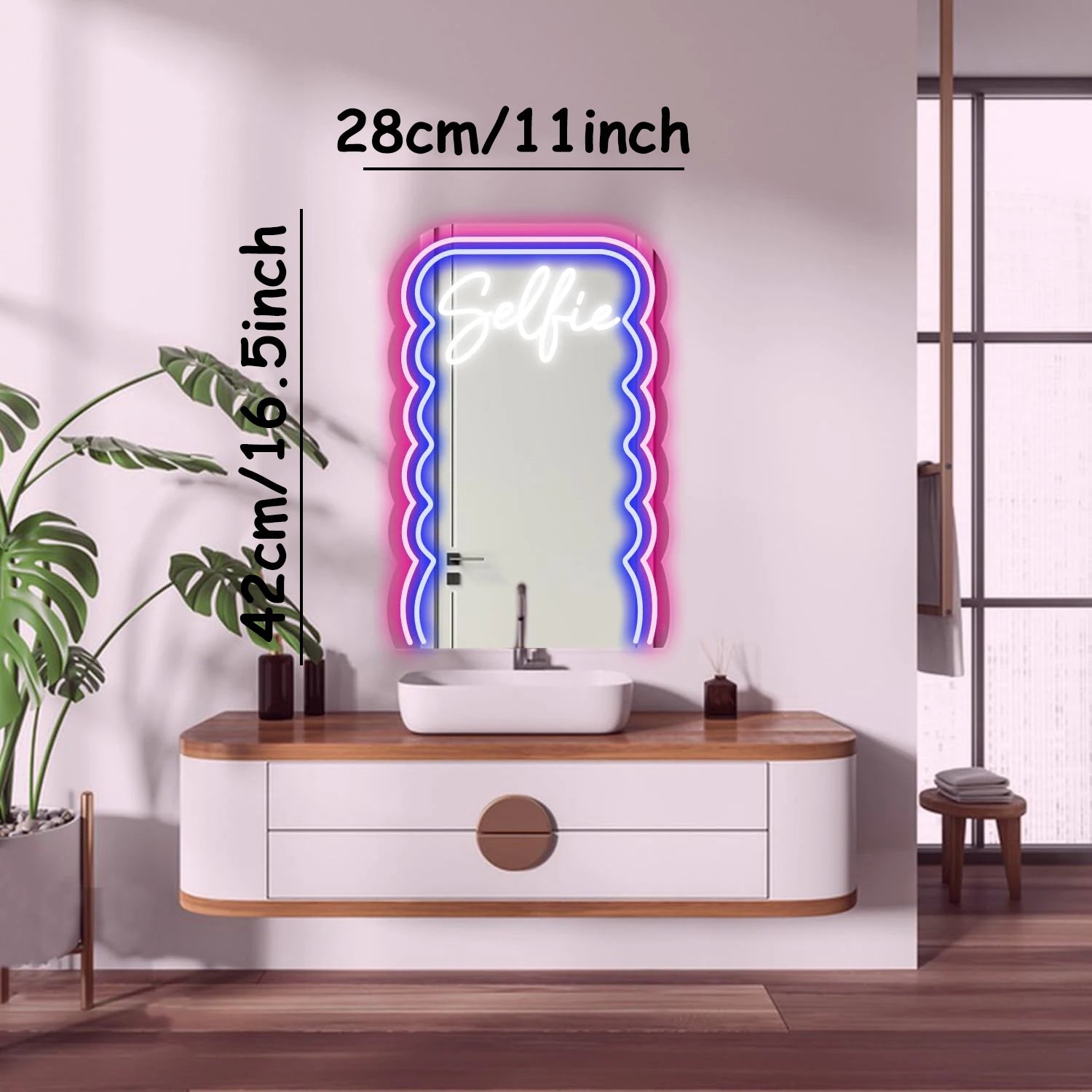 Selfie wave mirror neon decorative mirror, adjustable light, suitable for living room and bathroom, gift for girlfriend