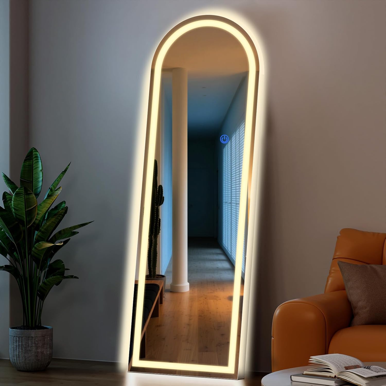 Full Length Standing Mirror with LED Lights, 56"x20" Lighted Mirror with Dimming & 3 Color Lighting