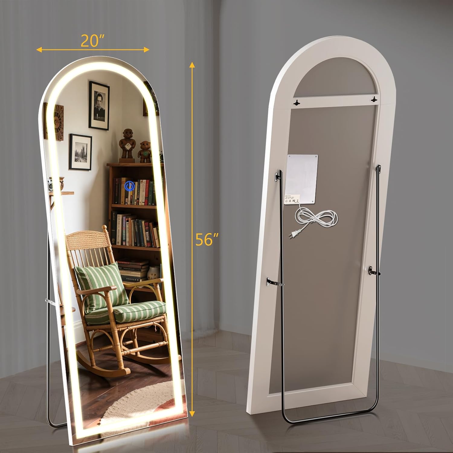 Full Length Standing Mirror with LED Lights, 56"x20" Lighted Mirror with Dimming & 3 Color Lighting