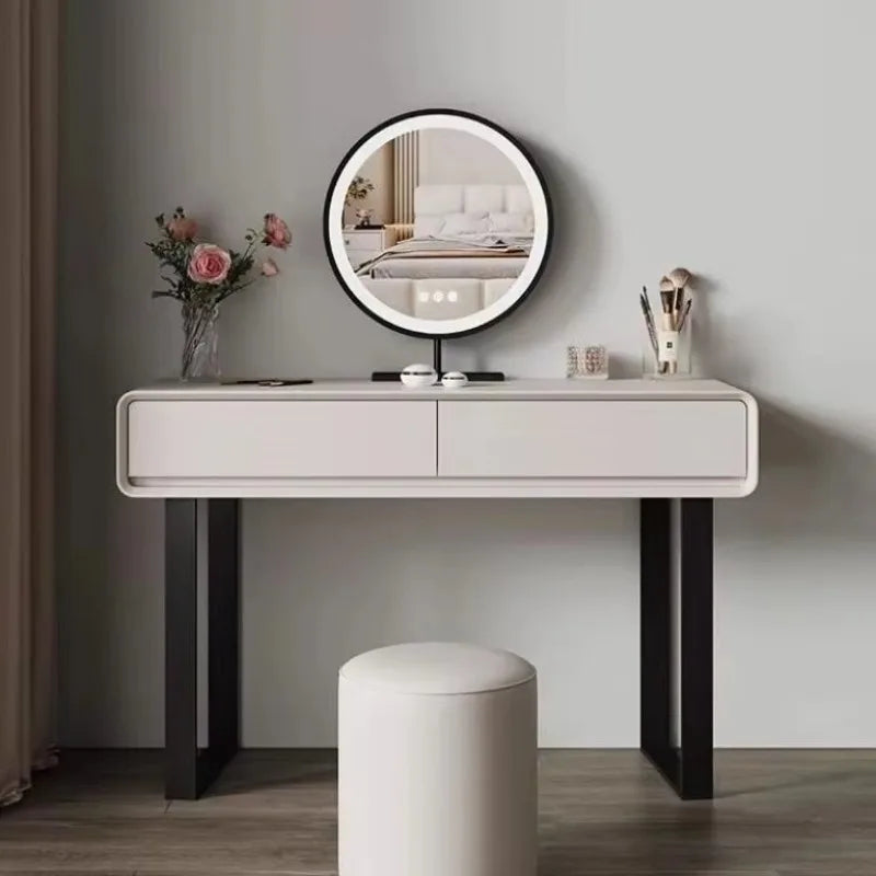 Nordic Bedside Dresser Bedroom Modern Minimalist Creamy Light Luxury Makeup Table Vanity Desk Bedroom Furniture  Dressing Table