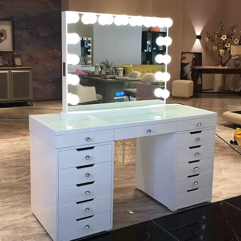 Vanity Desk &power Out Makeup Vanity with Mirror and 12 Led Lights Makeup Table with 11 Drawers Vanity Set