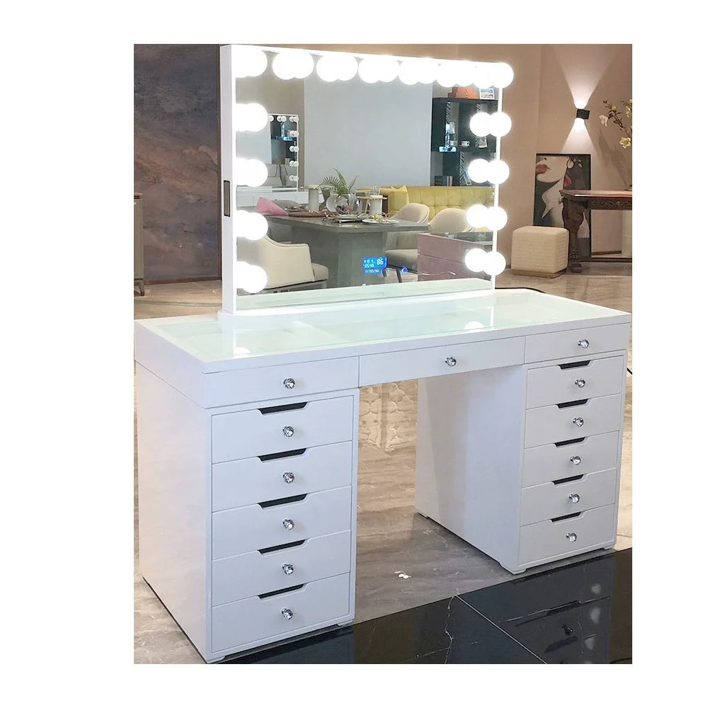 Vanity Desk &power Out Makeup Vanity with Mirror and 12 Led Lights Makeup Table with 11 Drawers Vanity Set