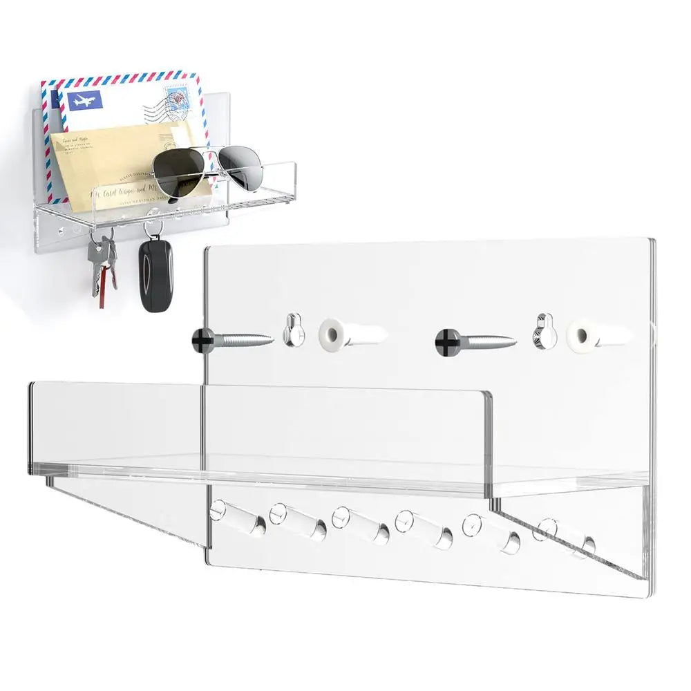 Key Holder Wall Mount Clear Acrylic Entryway Key Rack With 6 Hooks Shelf Storage Wall Organizer For Living Room Kitchen Hallway