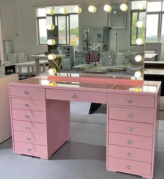 Vanity Desk &power Out Makeup Vanity with Mirror and 12 Led Lights Makeup Table with 11 Drawers Vanity Set