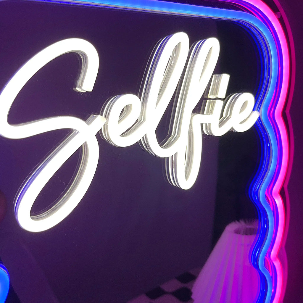 Selfie wave mirror neon decorative mirror, adjustable light, suitable for living room and bathroom, gift for girlfriend