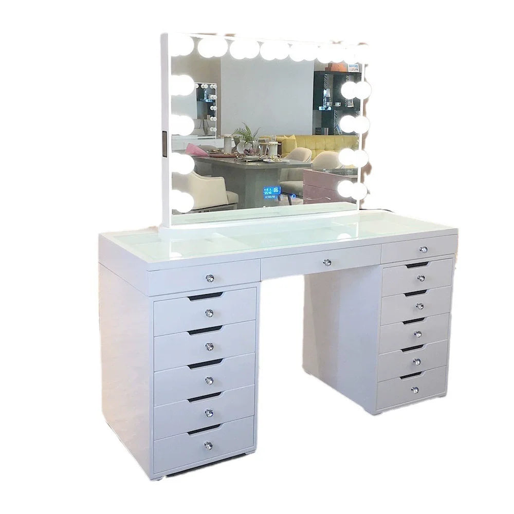 Vanity Desk &power Out Makeup Vanity with Mirror and 12 Led Lights Makeup Table with 11 Drawers Vanity Set