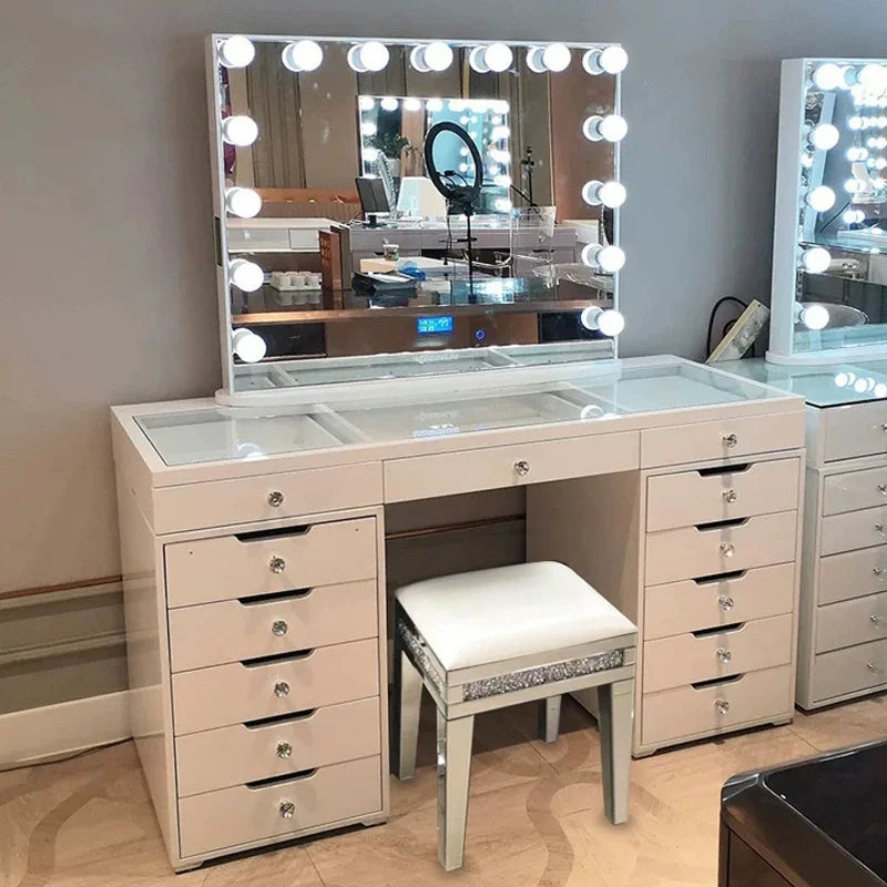 Vanity Desk &power Out Makeup Vanity with Mirror and 12 Led Lights Makeup Table with 11 Drawers Vanity Set