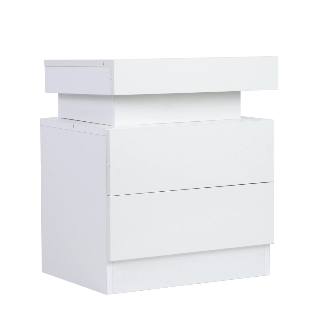 Bedside Desk Bedroom LED Nightstand Bedside Table Large Capacity RGB Light Storage Nightstand Cabinet with 2 Drawers for Bedroom