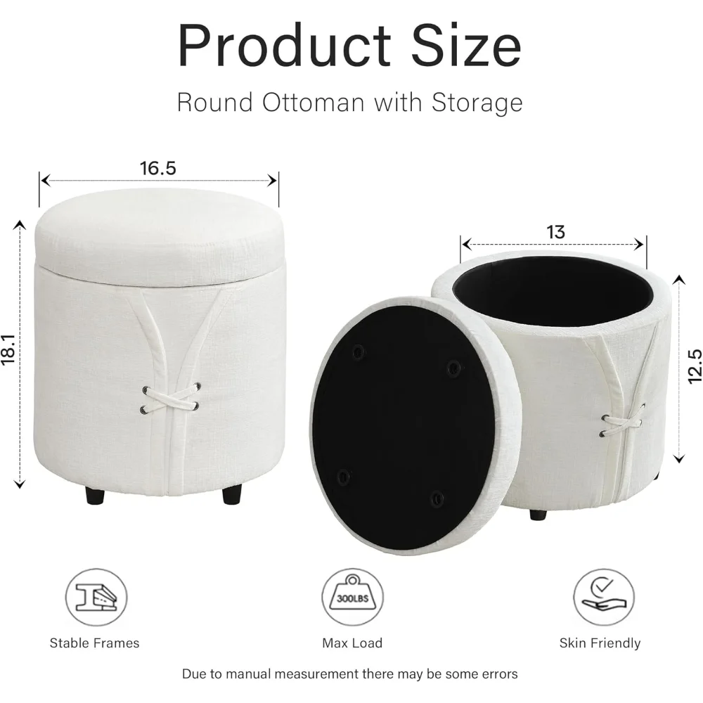 16.5 inch Tufted Small Round Storage Ottoman, Modern Upholstered Ottoman with Soft Padded Seat, Chic Round Vanity Foot Stool