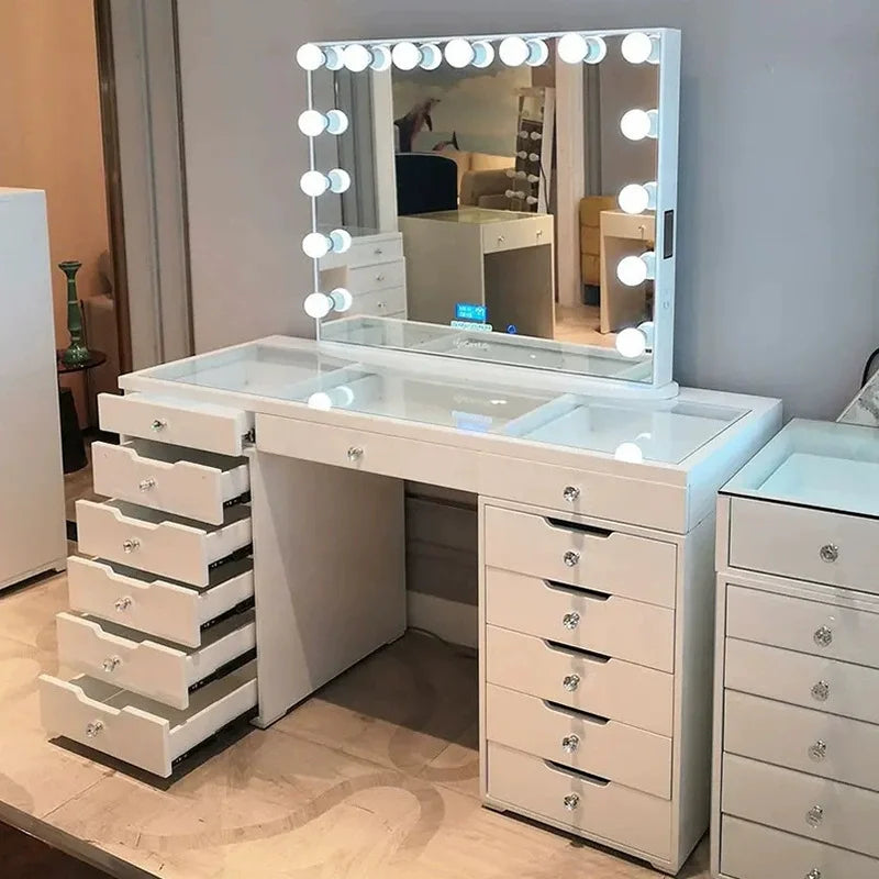 Vanity Desk &power Out Makeup Vanity with Mirror and 12 Led Lights Makeup Table with 11 Drawers Vanity Set
