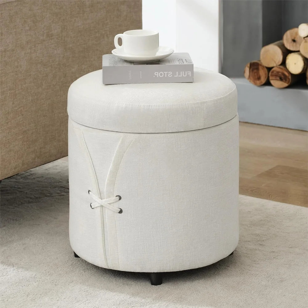 16.5 inch Tufted Small Round Storage Ottoman, Modern Upholstered Ottoman with Soft Padded Seat, Chic Round Vanity Foot Stool